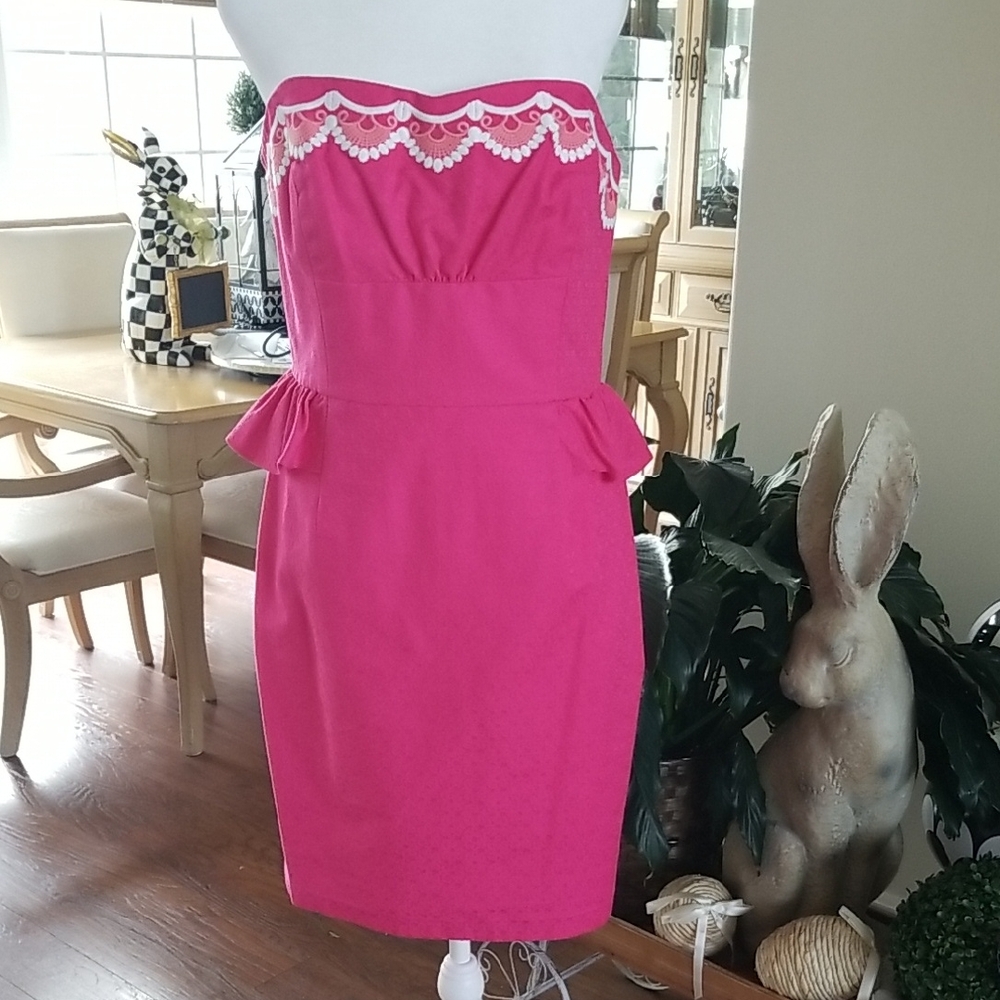 Lilly Pulitzer Strapless Pink Dress with Lace Detail